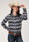 Roper Women Navy Aztec Printed Rayon - Broken horn