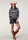 Roper Women Navy Aztec Printed Rayon - Broken horn