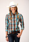 Roper Women's Desert Dobby Plaid - Brown - Broken horn