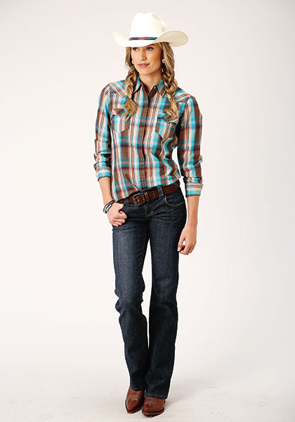 Roper Women's Desert Dobby Plaid - Brown - Broken horn