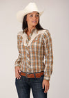 Roper Women's Fancy Applique - Khaki/Cream Plaid - Broken horn