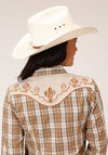 Roper Women's Fancy Applique - Khaki/Cream Plaid - Broken horn