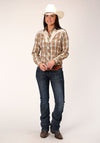 Roper Women's Fancy Applique - Khaki/Cream Plaid - Broken horn