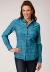 Roper Women's Horizontal Print Design Texture Aztec Print - Blue - Broken horn