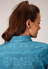 Roper Women's Horizontal Print Design Texture Aztec Print - Blue - Broken horn