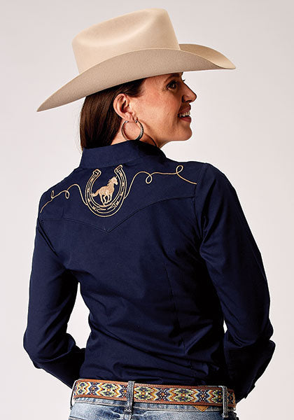 Roper Women Shirt with Piping and Yoke Embroidery - Broken horn