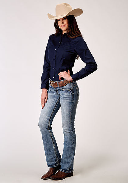 Roper Women Shirt with Piping and Yoke Embroidery - Broken horn