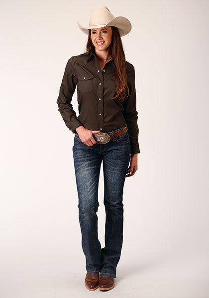 Roper Women Solid Broadcloth Deep Chocolate Brown - Broken horn