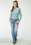 Roper Womens Allover Teal Paisley Print Snap Shirt - Broken horn