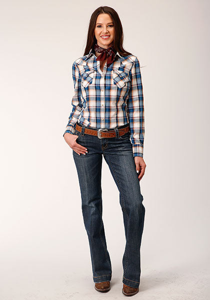 Roper Womens Denim Plaid - Broken horn