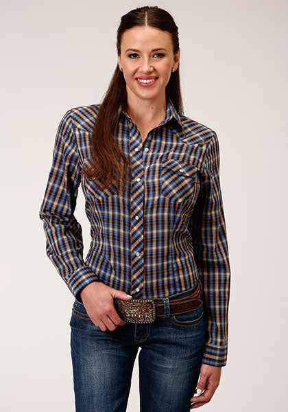 Roper Womens Snap Shirt Woven Plaid - Broken horn