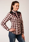 Roper Womens Wine/Black/Cream Plaid - Broken horn
