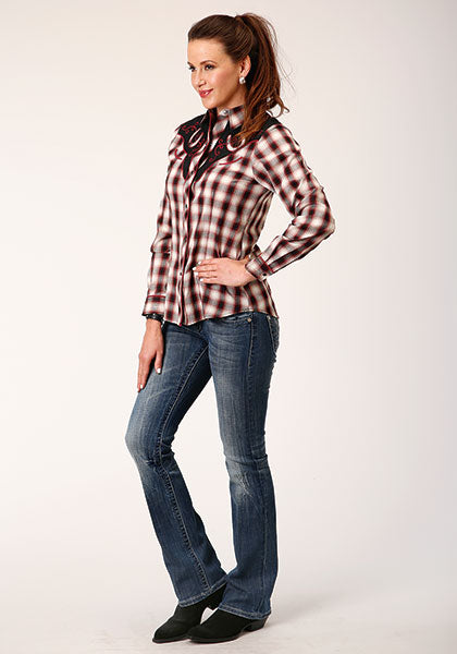 Roper Womens Wine/Black/Cream Plaid - Broken horn