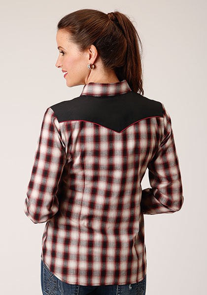 Roper Womens Wine/Black/Cream Plaid - Broken horn