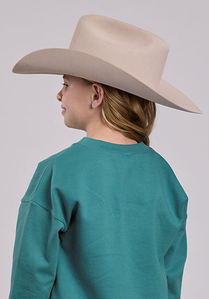 Roper Girls Turquoise Cotton Flees Sweatshirt - Broken horn