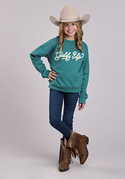 Roper Girls Turquoise Cotton Flees Sweatshirt - Broken horn