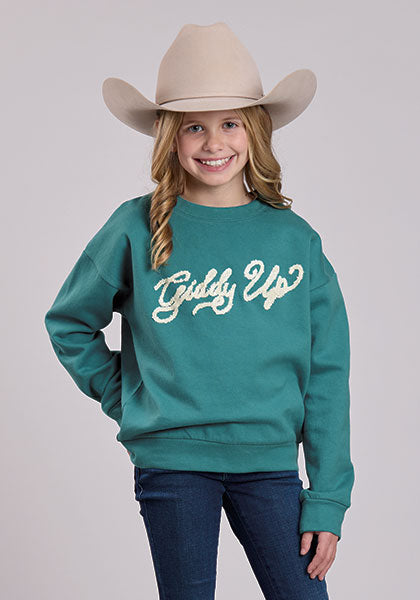 Roper Girls Turquoise Cotton Flees Sweatshirt - Broken horn