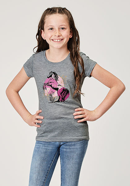 Roper Girls Light Grey Tee - Broken horn