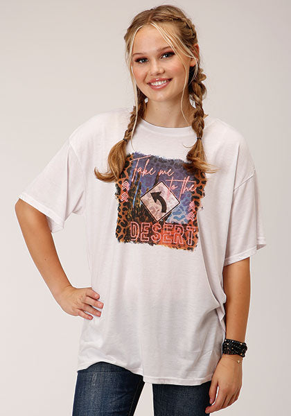 Roper White Jersey Knit Boyfriend Tee - Broken horn