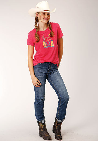 Roper Womens Watrmelon Pink Tee - Broken horn