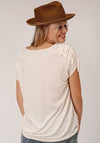 Roper Women Cream Self Fringe Tee - Broken horn