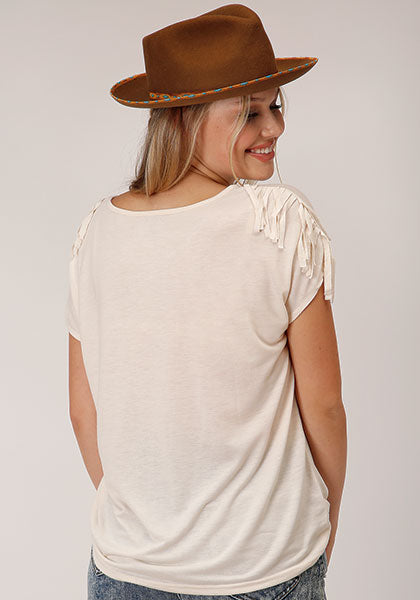 Roper Women Cream Self Fringe Tee - Broken horn