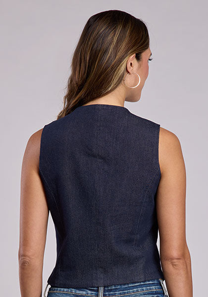 Stetson Dark Wash Stretch Denim Vest - Broken horn