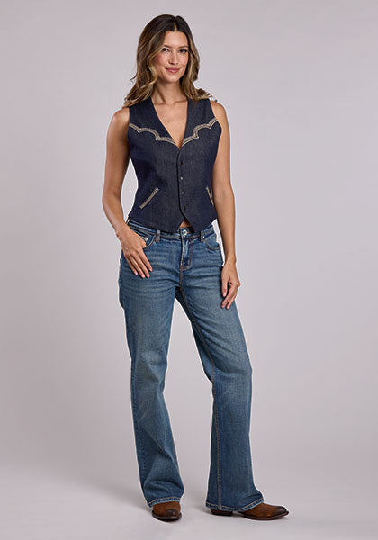 Stetson Dark Wash Stretch Denim Vest - Broken horn