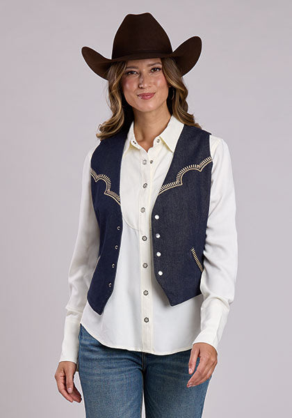 Stetson Dark Wash Stretch Denim Vest - Broken horn