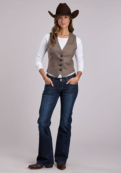Stetson Womens Novelty Herringbone Tweed Vest - Broken horn