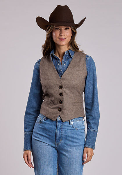 Stetson Womens Novelty Herringbone Tweed Vest - Broken horn