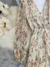 V-Neck Floral Printed Bohemian Layered Dress Apricot - Broken horn