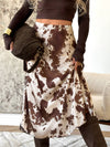 Western Cow Animal Print Midi Skirt - Broken horn