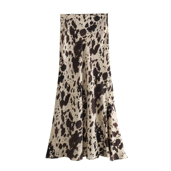 Satin Wild Western Animal Cow Print Skirt - Broken horn