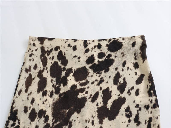 Satin Wild Western Animal Cow Print Skirt - Broken horn
