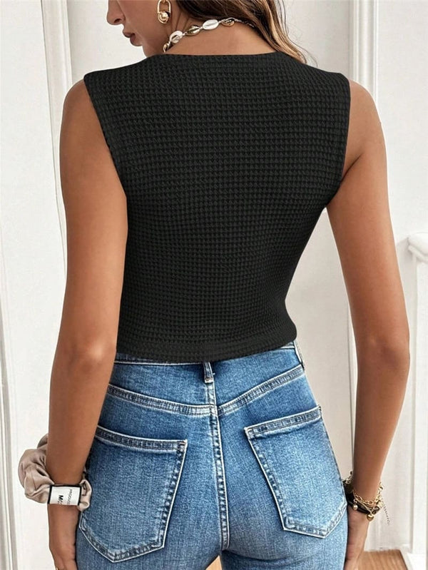 Textured Waistcoat Buttoned Tank Top - Broken horn