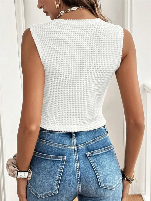 Textured Waistcoat Buttoned Tank Top - Broken horn