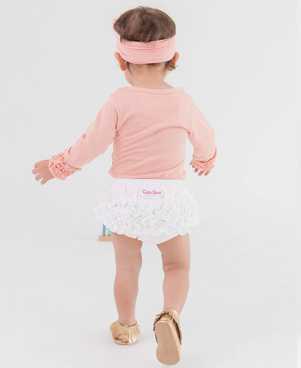 Baby Girls White Woven RuffleButt Bloomer - Broken horn