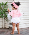 Baby Girls White Woven RuffleButt Bloomer - Broken horn