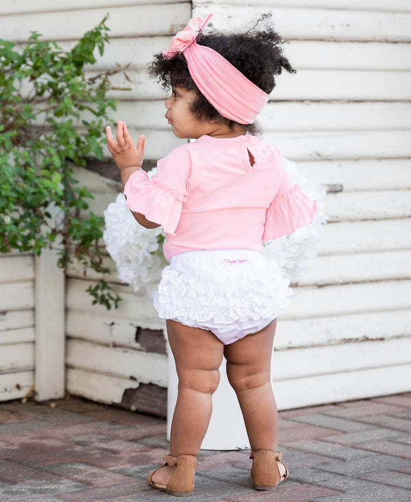 Baby Girls White Woven RuffleButt Bloomer - Broken horn