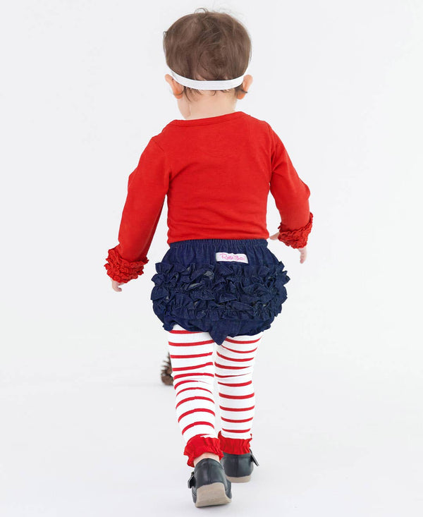 Baby Girls Dark Wash Woven RuffleButt Bloomer - Broken horn