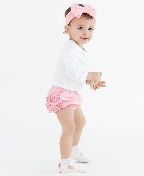 Baby Girls Pink Knit RuffleButt Bloomer - Broken horn