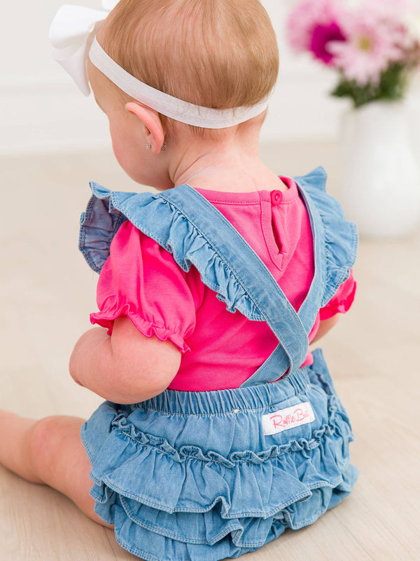 Baby Girls Light Wash Flutter Overall Romper - Broken horn