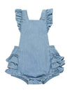 Baby Girls Light Wash Flutter Overall Romper - Broken horn