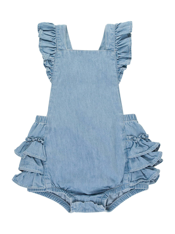 Baby Girls Light Wash Flutter Overall Romper - Broken horn