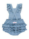 Baby Girls Light Wash Flutter Overall Romper - Broken horn