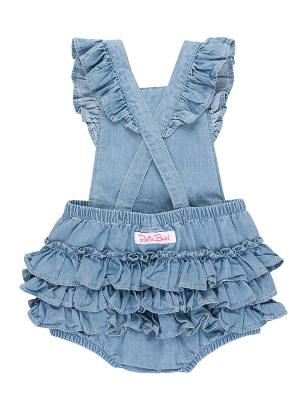 Baby Girls Light Wash Flutter Overall Romper - Broken horn
