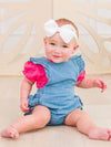 Baby Girls Light Wash Flutter Overall Romper - Broken horn