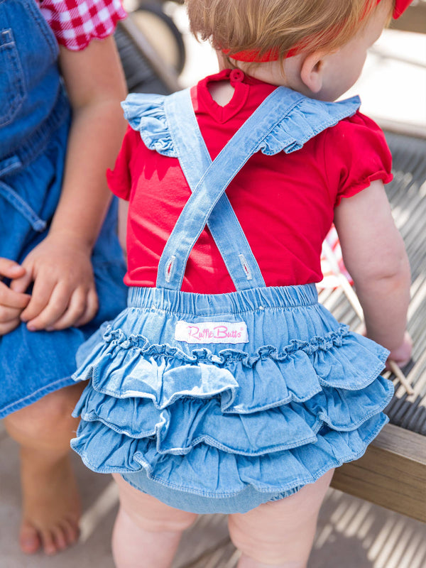 Baby Girls Light Wash Flutter Overall Romper - Broken horn