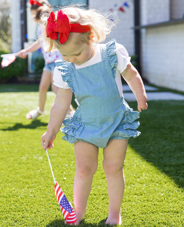 Baby Girls Light Wash Flutter Overall Romper - Broken horn